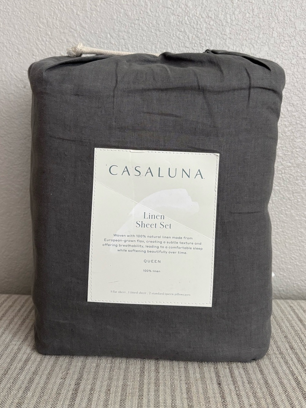 NWT Queen 100% Linen Sheet Set Dark Gray - Casaluna